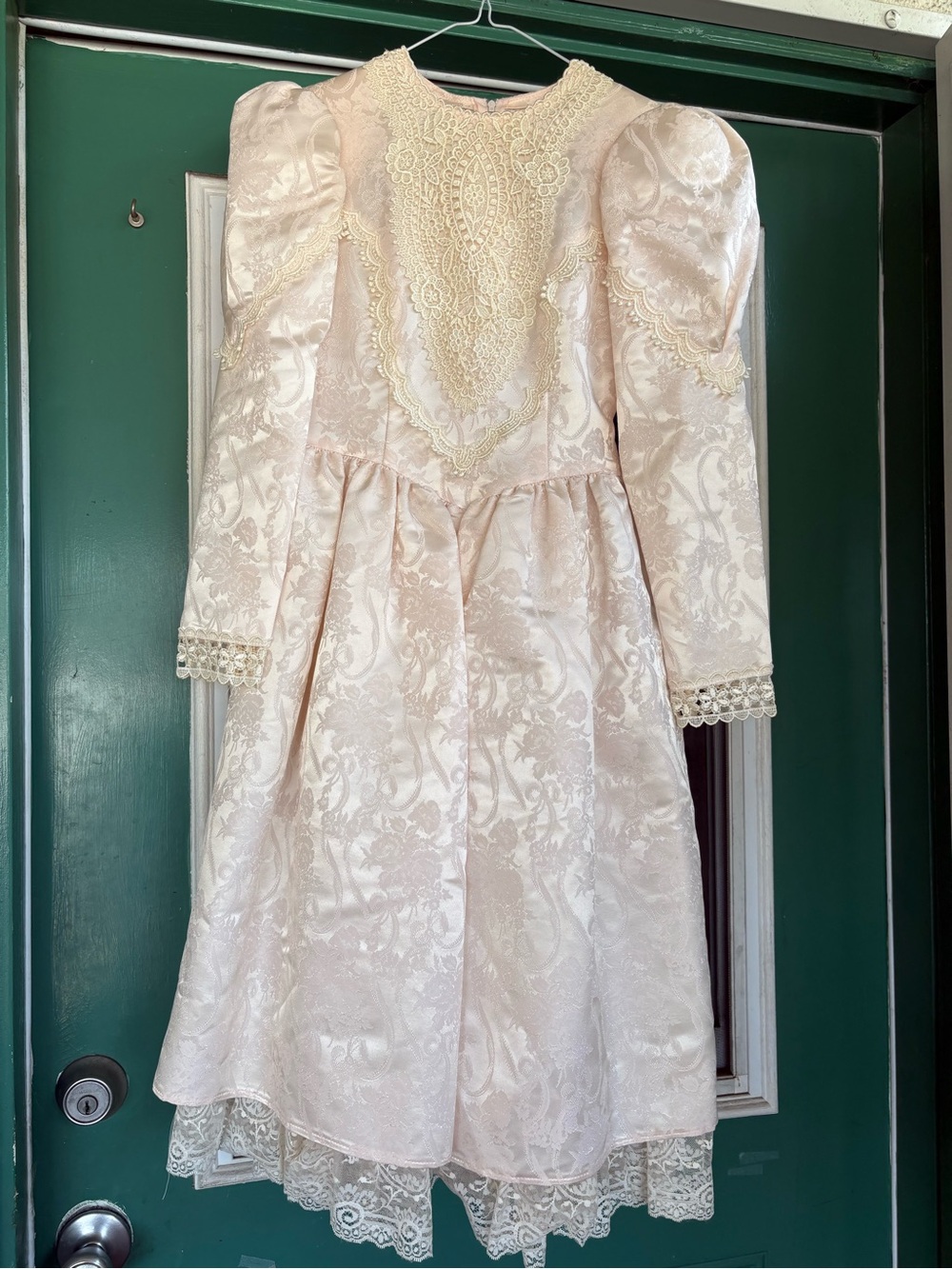Jessica McClintock Girls' Pale Pink Lace-Trim Formal Dress with Puff Sleeves